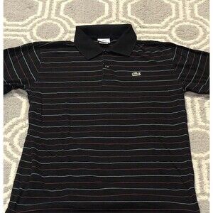 Lacoste Polo Shirt Size 5 Small Black Red Striped Short Sleeve Cotton Peru Golf